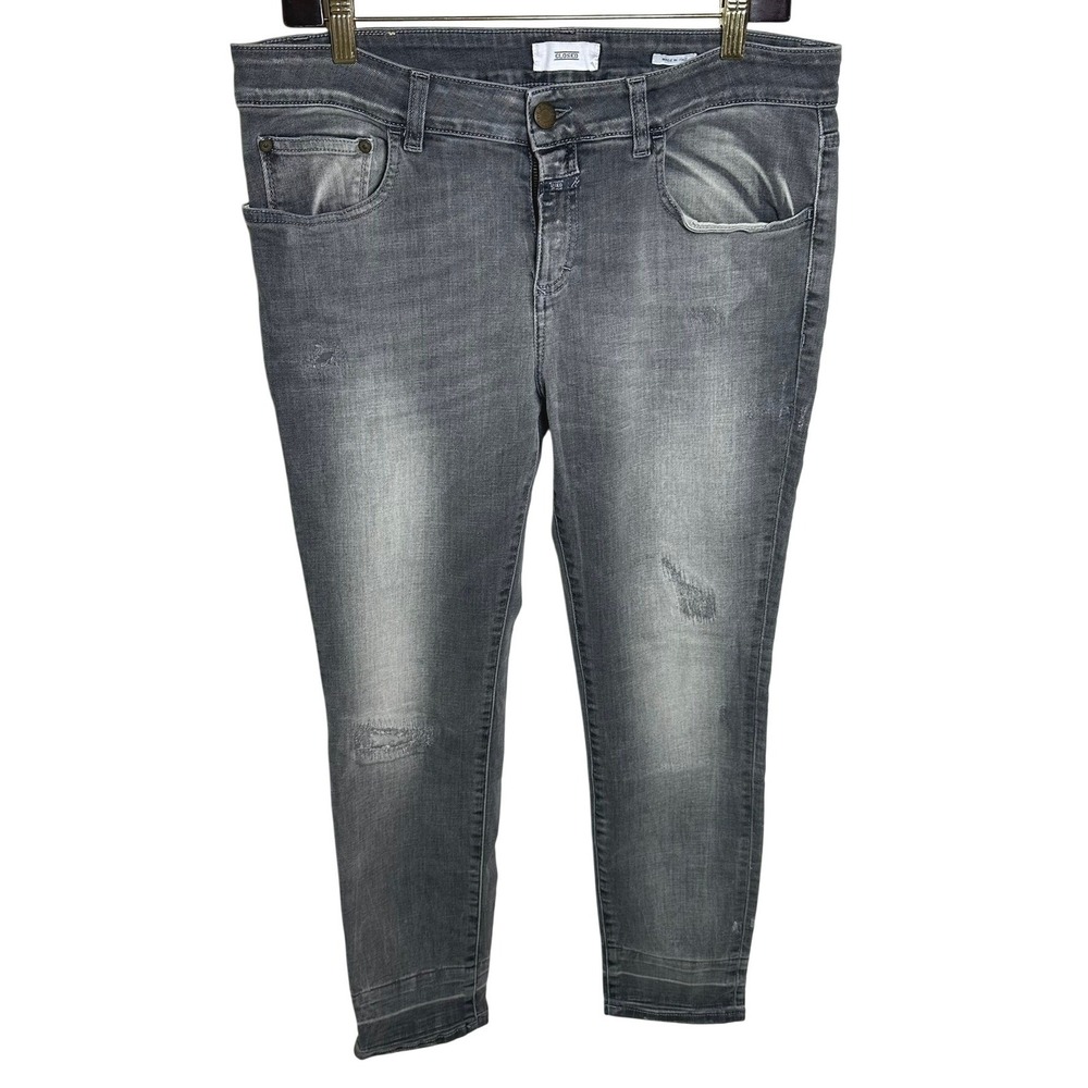 Closed Size 30 Skinny Jeans Womens Grey Distressed Denim Italy Candiani Stretch